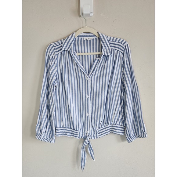 Beach Lunch Lounge Tops - Womens Striped Tie Front Button Down Shirt Small Casual Classic Resort Wear Chic